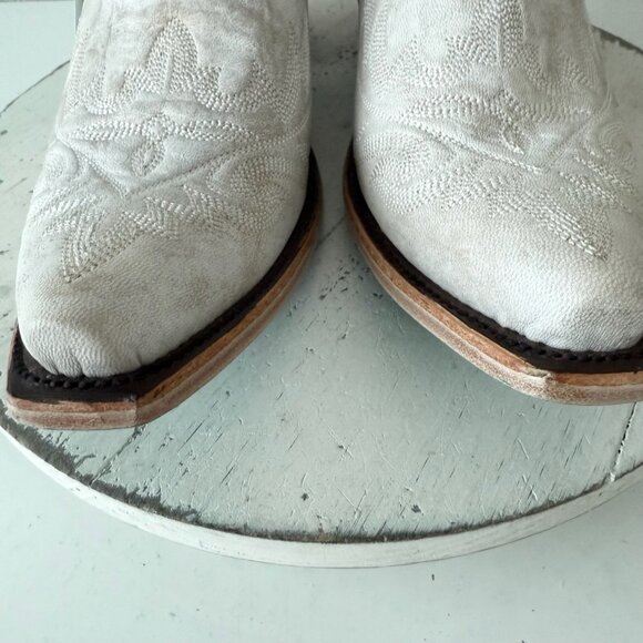Lane LEXINGTON Women Cowboy Bootie 9 White Leather Western Cowgirl Short Boots - Picture 7 of 12